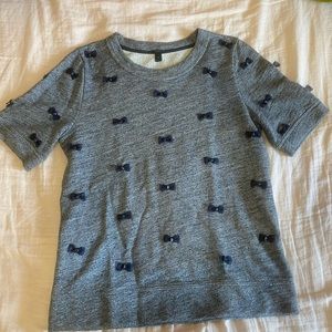 Grey Short-sleeved sweatshirt with bow/beading embellishments
